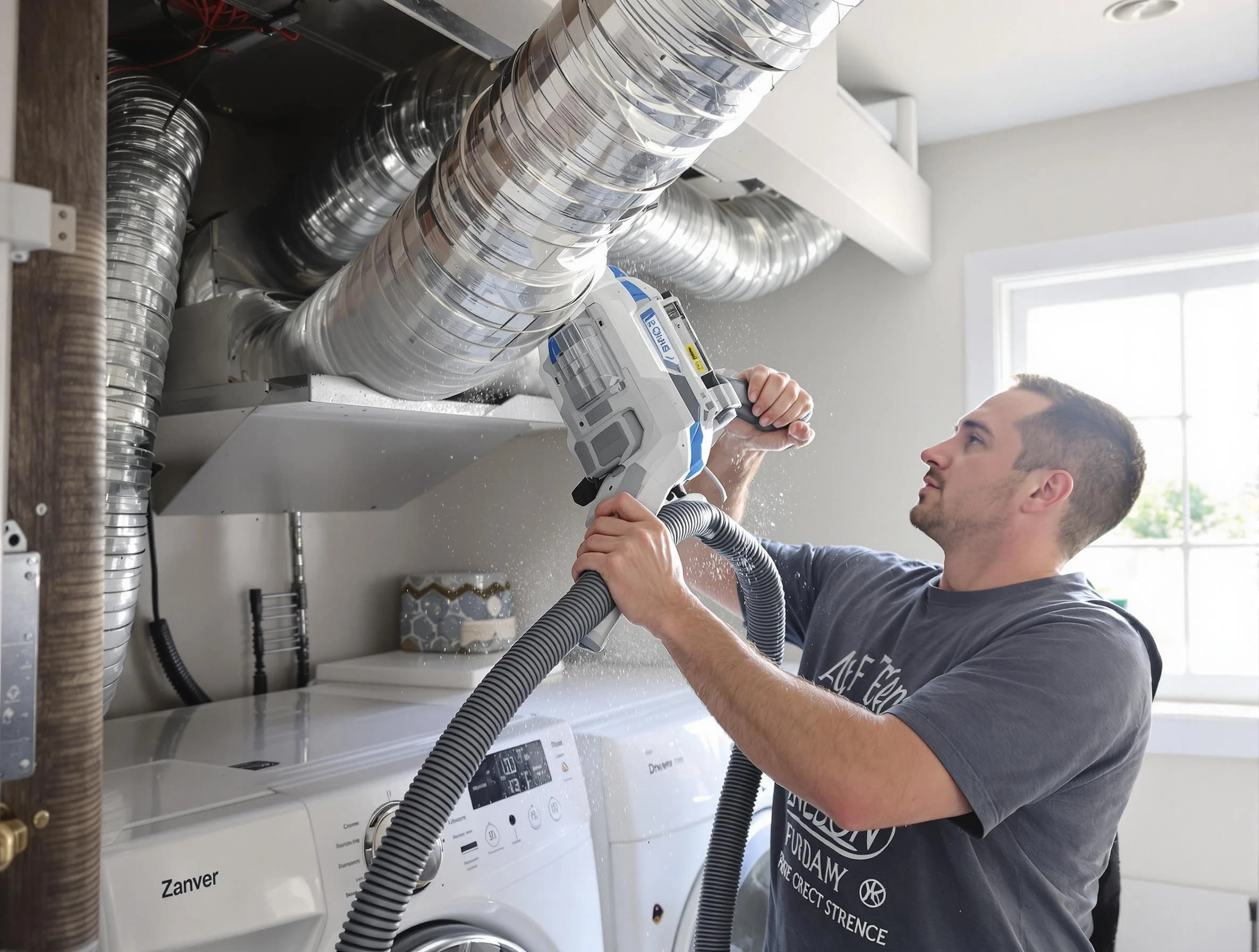 Lithia Springs Dryer Vent Cleaning specialist cleaning deep within a dryer vent duct system in Lithia Springs