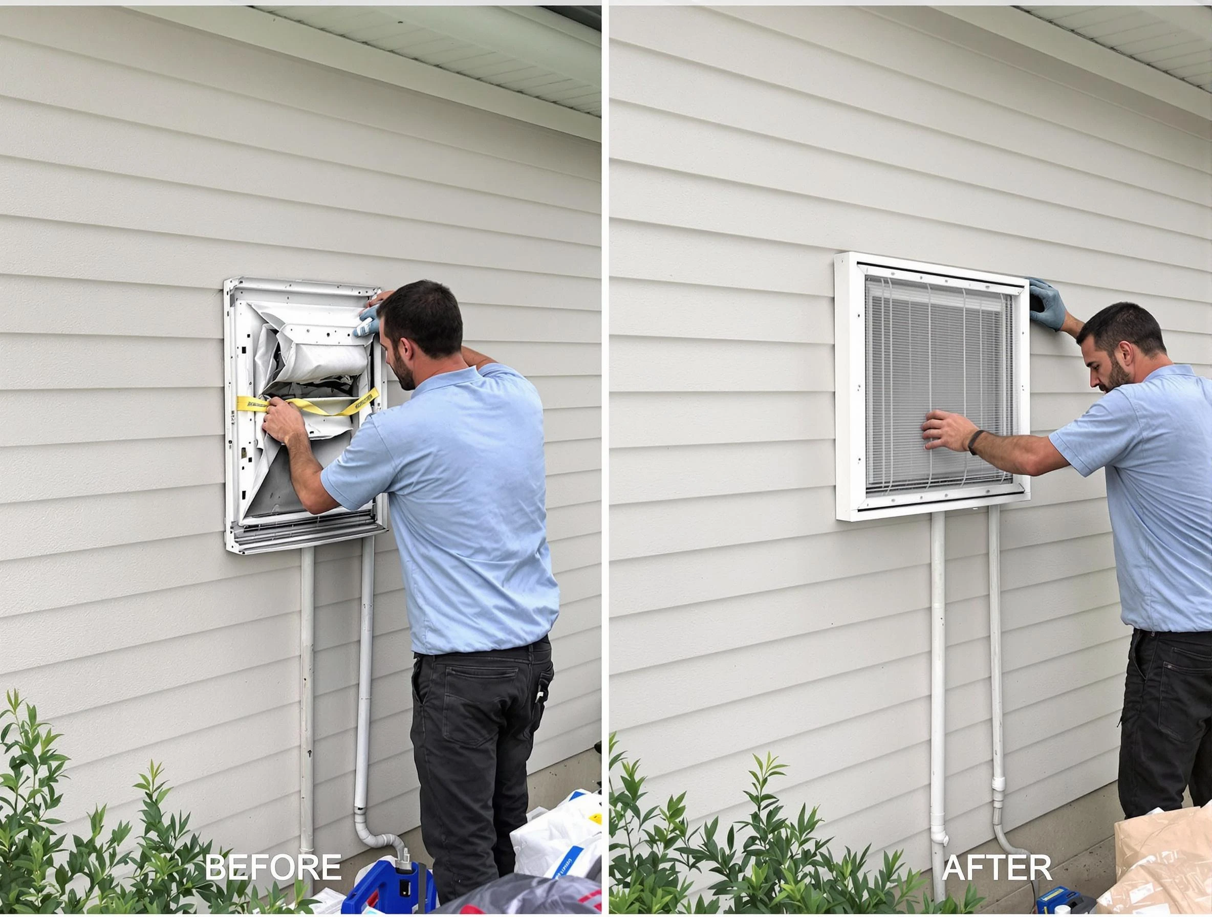 Lithia Springs Dryer Vent Cleaning technician installing high-quality dryer vent cover at a residential property in Lithia Springs